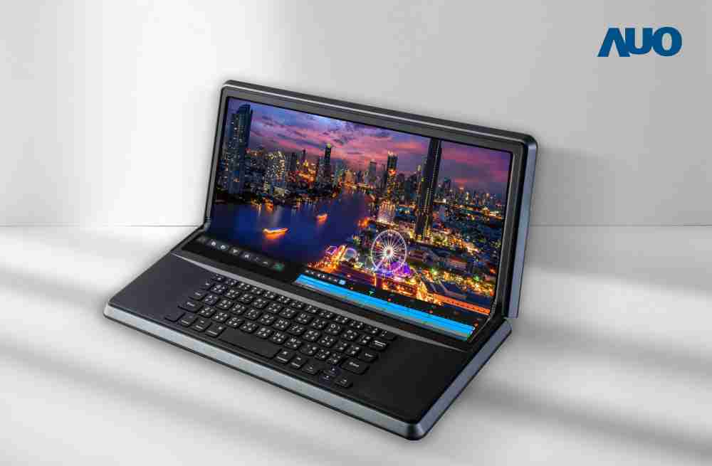 财神娱乐14.6吋Micro LED折迭显示屏幕，，，，搭配半径4mm的弯折绞炼，，以及高画素、、、高亮度、、、、高对比度的显示技术特点，，，，即便在大视角下仍保有绝佳色相与亮度